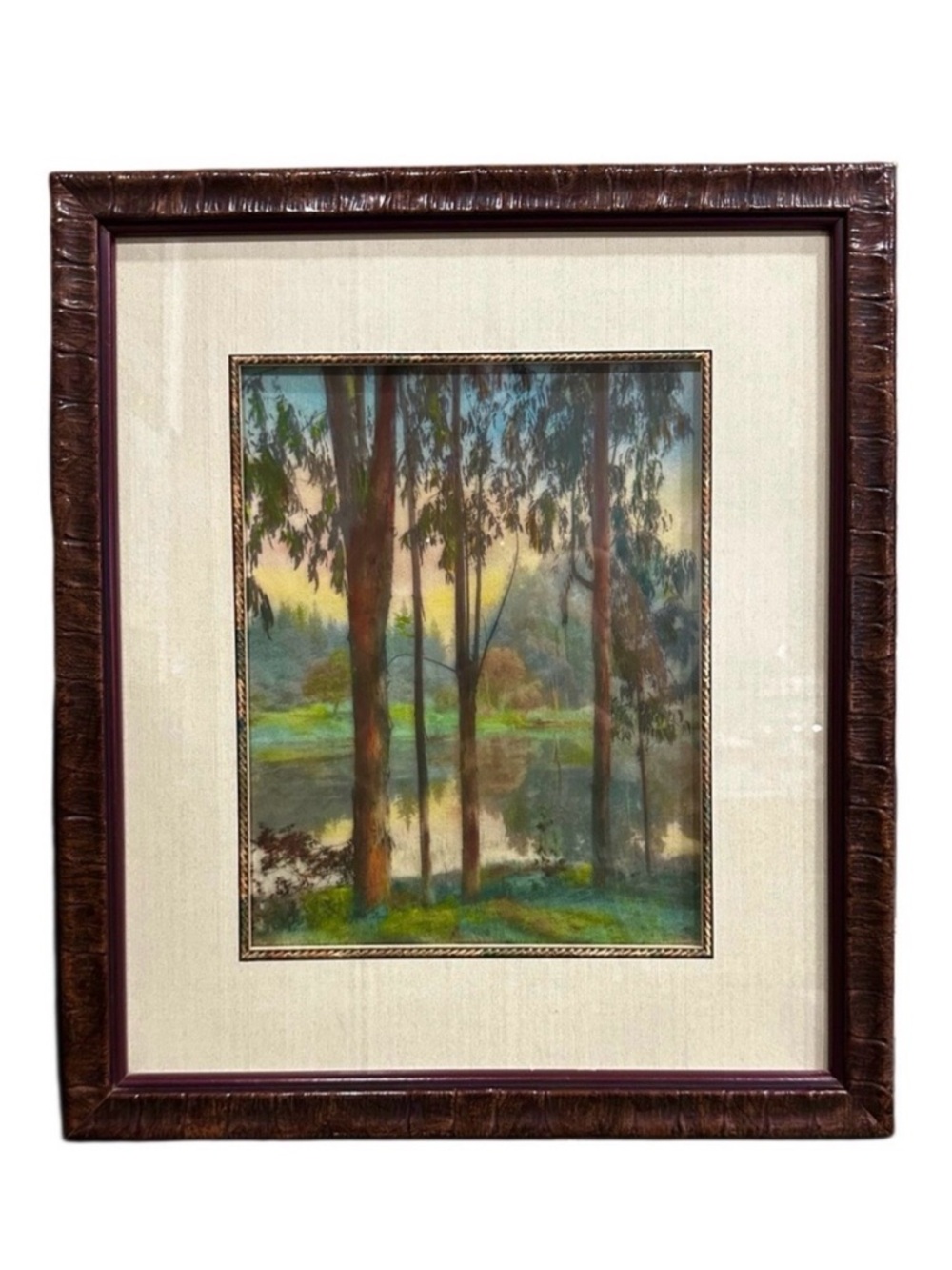 Antique pastel chalk art framed with glass 15 x 13 beautiful tranquil serene